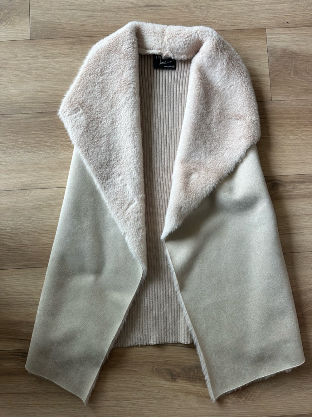 Women's Cream Faux-Shearling Collar Open Cardigan